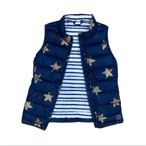 Gap kids navy blue puffer vest with gold stars, Medium - Picture 1 of 8